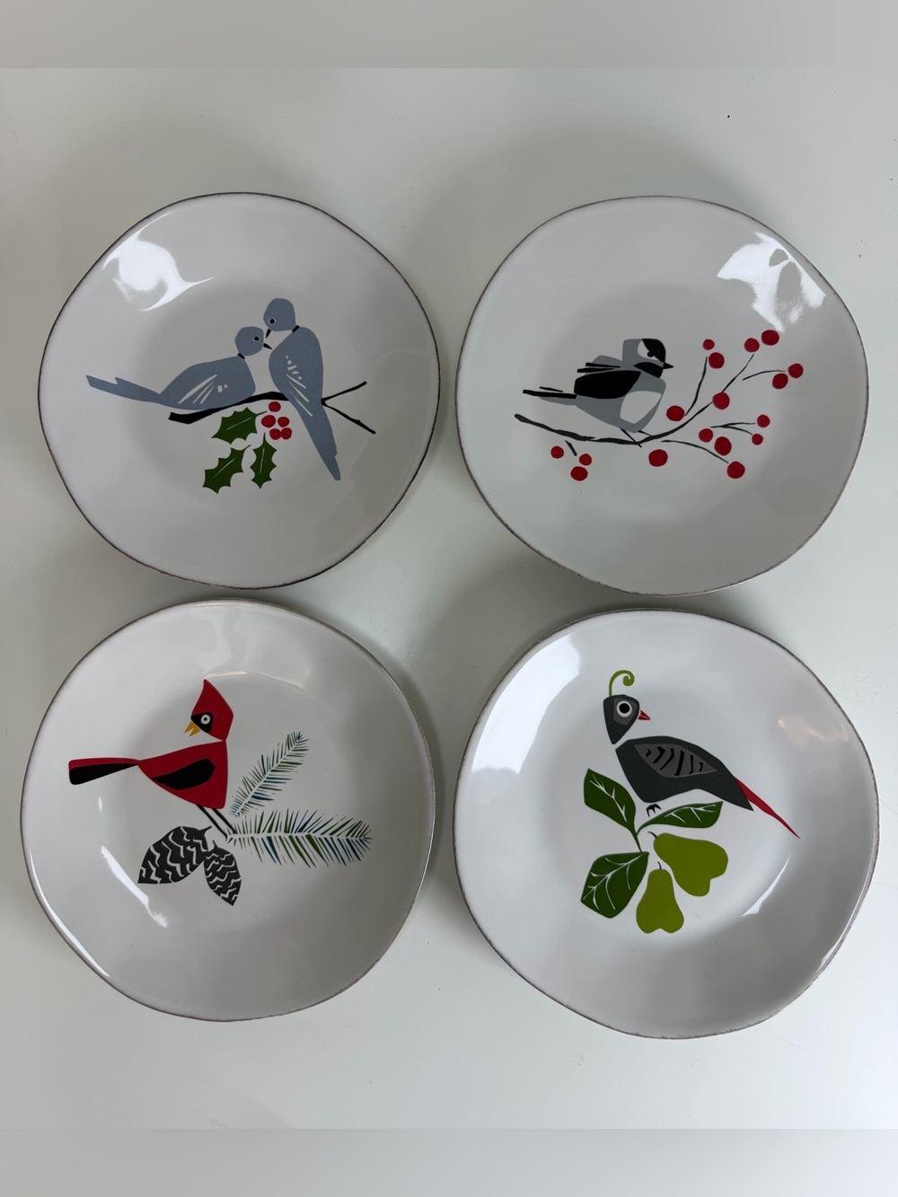 Set of 4 Crate‎ and Barrel “Marin - Winter Birds” Salad Plates 8 1/4”